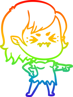 Gökkuşağı gradyan çizgi çizimi Bir insan tarafından çizilmiş rahatsız bir vampir kız çizgi filmi