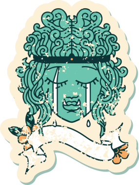 Retro Dövme Tarzı Ağlayan Ork Barbar karakter yüzü Bir insan tarafından çizilmiş