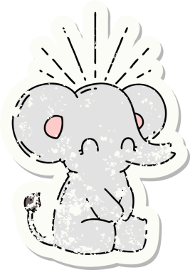 Dövme stili eski bir çıkartma. Bir insan tarafından çizilmiş şirin bir fil.