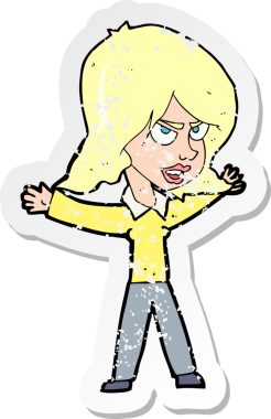 Bir insan tarafından çizilmiş bir karikatür kadının gerilimli çıkartması.