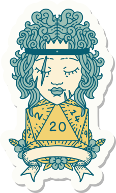 Bir insan tarafından çizilmiş 20 zarlı bir insan barbarının çıkartması.