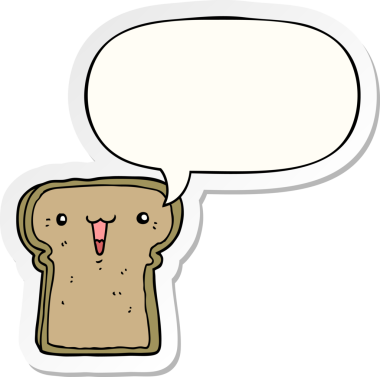 Bir insan tarafından çizilmiş konuşma kabarcığı çıkartmalı şirin bir çizgi film tostu.