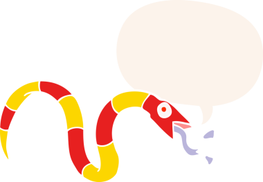 Bir insan tarafından çizilmiş eski usul konuşma balonlu tıslayan çizgi film yılanı