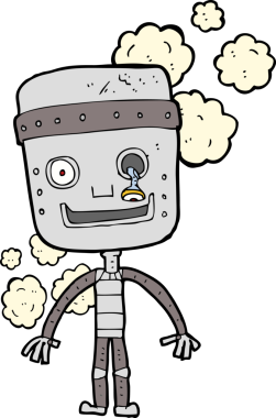 Bir insan tarafından çizilmiş komik robot.