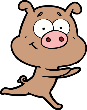 Bir insan tarafından çizilmiş mutlu çizgi film domuzu.