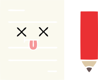 Bir insan tarafından çizilmiş bir test kağıdının düz renk retro karikatürü