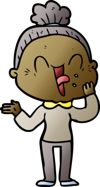 Bir insan tarafından çizilmiş mutlu yaşlı kadın çizgi filmi.