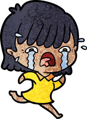 Bir insan tarafından çizilmiş ağlayan çizgi film kızı.