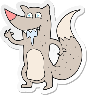 Bir insan tarafından çizilmiş aç kurt çizgi filminin çıkartması.