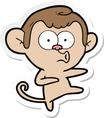 Bir insan tarafından çizilmiş dans eden maymun çıkartması.