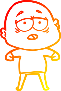 Bir insan tarafından çizilmiş, yorgun, kel bir adamın sıcak çizgi çizimi.