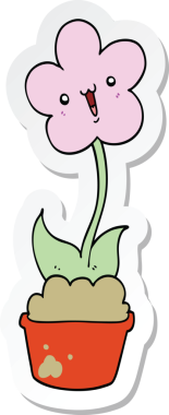 Bir insan tarafından çizilmiş şirin bir karikatür çiçeğinin çıkartması.