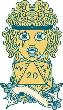 Retro Dövme Tarzı Yarı Ork Barbar Doğal yirmilik zar atışıyla bir insan tarafından çizilmiş