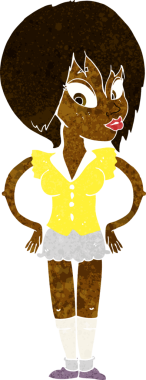 Bir insan tarafından çizilmiş kalçaları olan çizgi film kadını.