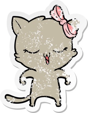 Bir insan tarafından kafasında fiyonk olan çizgi film kedisinin sıkıntılı çıkartması.