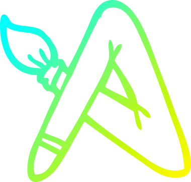 Bir insan tarafından çizilmiş bir karikatür fırçasının soğuk gradyan çizimi.