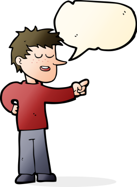 Bir insan tarafından çizilmiş bir konuşma balonuyla işaret eden çizgi film adamı.