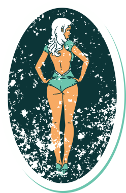 Geleneksel bikinili bir insan tarafından çizilmiş bir kız dövmesi.