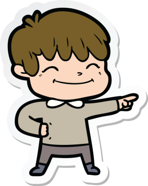 Bir insan tarafından çizilmiş mutlu bir çocuğun çıkartması.