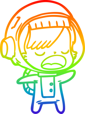 Gökkuşağı gradyan çizgi çizimi Bir insan tarafından çizilen konuşan astronot kadın