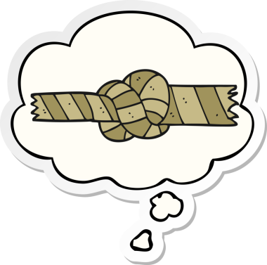 Düşünce baloncuğu ile düğümlenmiş çizgi film etiketi bir insan tarafından çizilmiş.