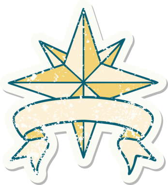 Bir insan tarafından çizilmiş bir yıldızın sancağı olan eski bir etiket.