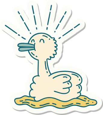 Bir insan tarafından çizilmiş dövme stili yüzen ördek çıkartması.