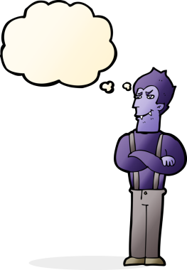 Bir insan tarafından çizilmiş düşünce baloncuğu olan bir vampir.