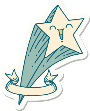 Bir insan tarafından çizilmiş dövme stili kayan yıldız çıkartması.