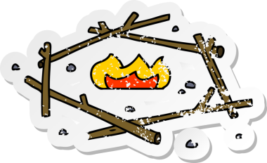 Bir insan tarafından çizilmiş bir kamp ateşinin el yazısı karikatürü.