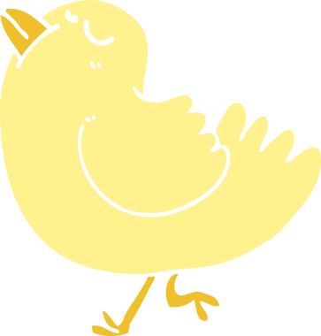 Bir insan tarafından çizilmiş düz renkli karikatür kibirli kuş.