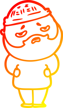 İnsan tarafından çizilmiş sakallı, endişeli bir çizgi film karakteri.