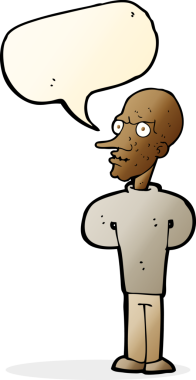 Bir insan tarafından çizilmiş konuşma balonlu kötü kel adam çizgi filmi.