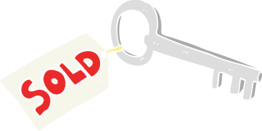 Bir insan tarafından çizilen yeni ev anahtarının düz renk çizimi