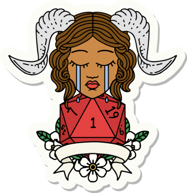 Ağlama etiketi, bir insan tarafından çizilmiş doğal bir D20 zar atışıyla bağlanmış.