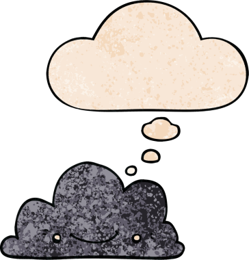 Bir insan tarafından çizilmiş grunge doku tarzında düşünce baloncuğu olan sevimli çizgi film bulutu.