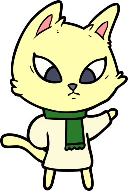 Bir insan tarafından çizilmiş kafası karışmış çizgi film kedisi.