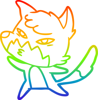 gökkuşağı gradyanı çizimi bir insan tarafından çizilmiş akıllı bir tilki çizgi filmi