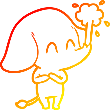 Bir insanın çizdiği suyu püskürten sevimli bir filin sıcak çizgi çizgisi.