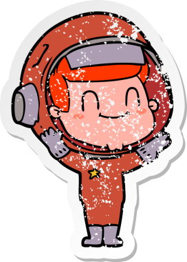 Bir insan tarafından çizilmiş mutlu bir astronotun sıkıntılı çıkartması.