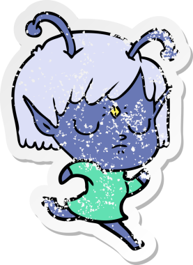 Bir insan tarafından çizilmiş uzaylı bir kızın sıkıntılı çıkartması.