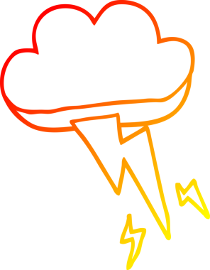 Bir insan tarafından çizilen sıcak çizgi çizgi film gökgürültüsü bulutu ve şimşekler.