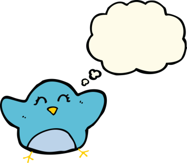 Bir insan tarafından çizilmiş düşünce baloncuklu çizgi film kuşu.