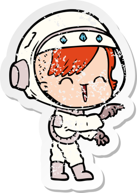 Çizgi film astronotu bir kızın sıkıntılı çıkartması bir insan tarafından çizilmiş ve çizilmiş.