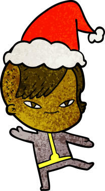 Hipster saç kesimli, Noel Baba şapkası takan bir kızın çizilmiş güzel el çizimi bir insan tarafından çizilmiş.