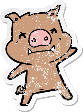 Bir insan tarafından çizilmiş kızgın çizgi film domuzunun sıkıntılı çıkartması.