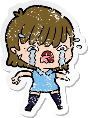 Bir insan tarafından çizilmiş, ağlayan bir çizgi film kızının sıkıntılı çıkartması.