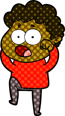 Bir insan tarafından çizilmiş bir karikatür adamı şaşkınlıkla nefes nefese kaldı.