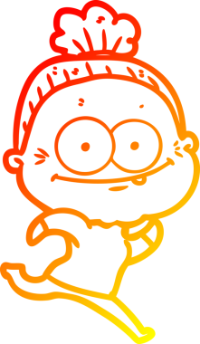 Bir insan tarafından çizilmiş mutlu, yaşlı bir kadının sıcak çizgi çizimi.