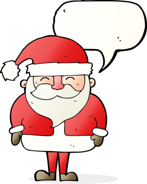 Bir insan tarafından çizilmiş konuşma balonlu Noel Baba çizgi filmi.